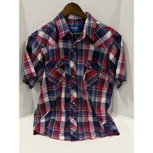 Wrangler Red White Blue Plaid Western Short Sleeve Snap Front - Men M (No Tag)